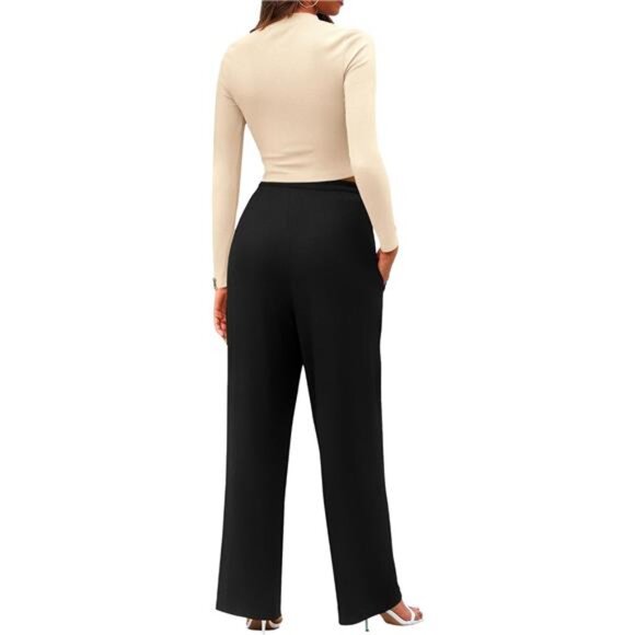 Women's 2-Piece Ribbed Knit Set -Fall Outfit,Long Sleeve Crop Top &Wide-Leg Pant - Picture 3 of 7